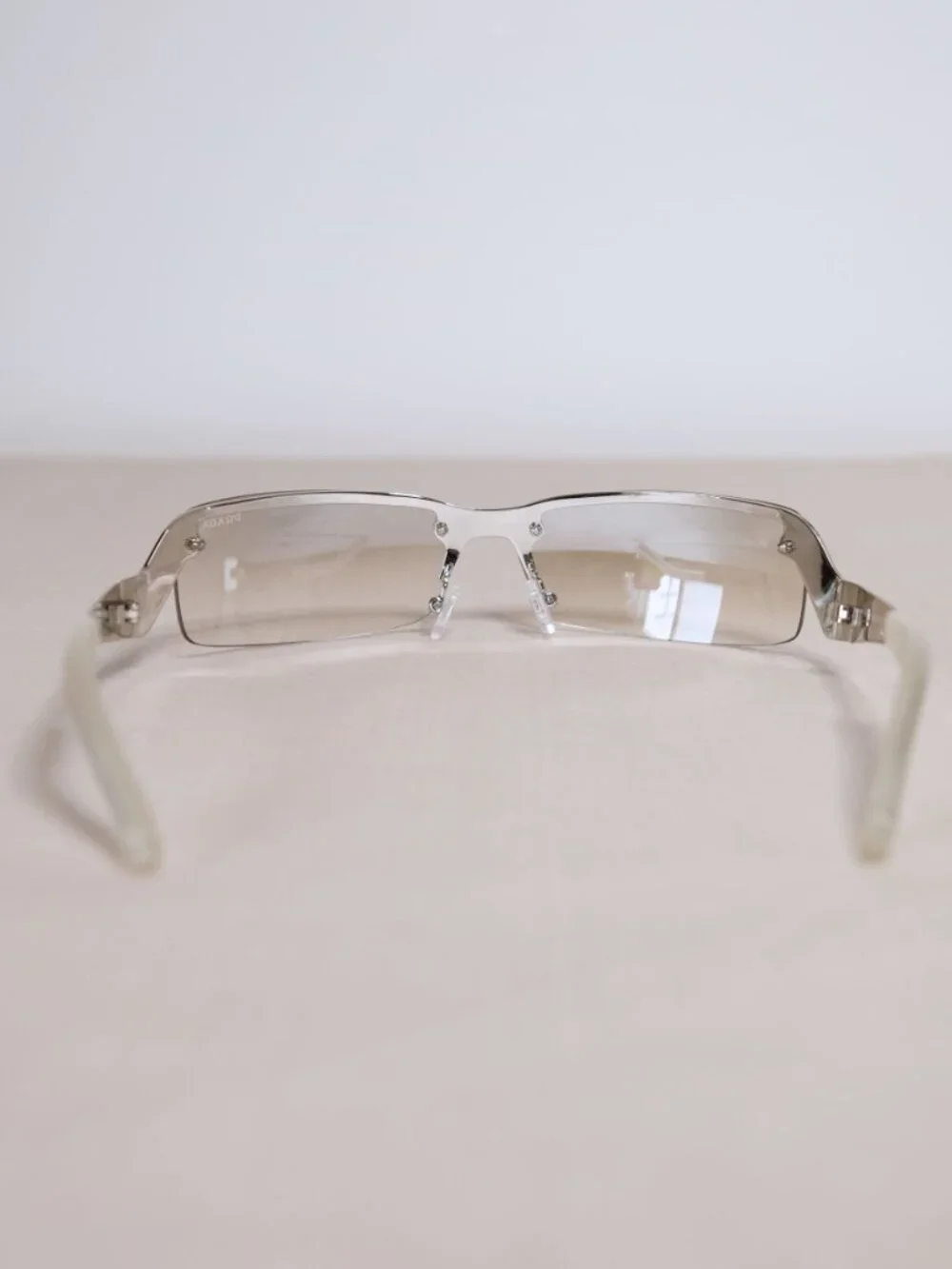 Y2K Prada Cyber Minimalist Sunglasses, clear/mirrored, silver, PR1003 12/65/125